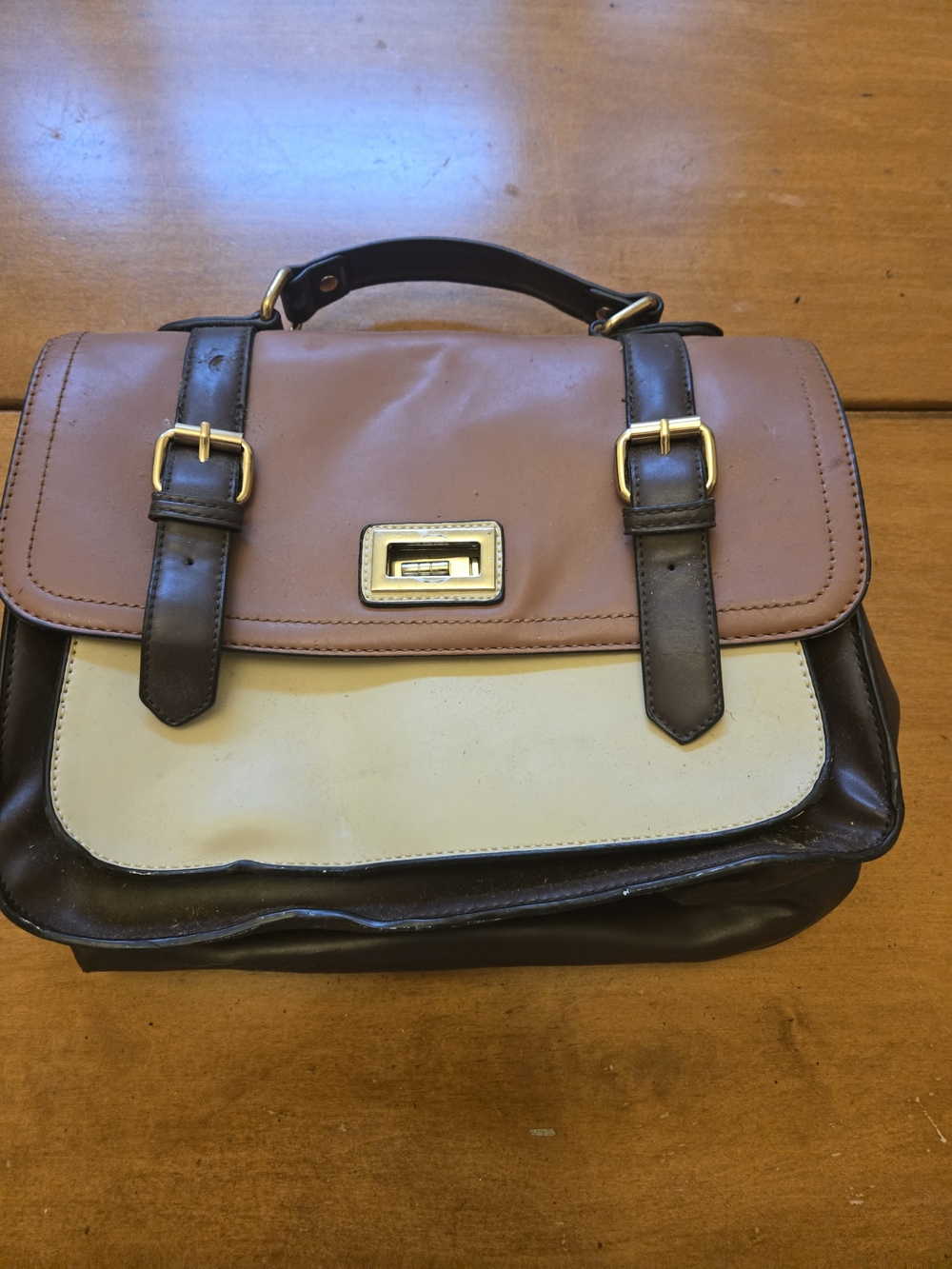 Tri-Tone Women's Messenger Bag - Brown, Tan, Cream